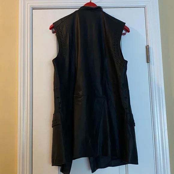 Kobi Halperin đź’ŻGenuine Leather Black Silver Chain Full Zip Ruffled Vest - Picture 10 of 16